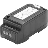 Acme Electric Corporation Duplex Outlet, 15A, 120VAC, DIN Mount, Finger-Safe, Black, PVC, 5.32x2.95x2.56 In