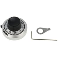 Bourns Potentiometer Dial, Body: Black, Chrome, Dia. 46mm, 6.35mm Shaft