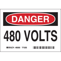 Brady DANGER 480 Volts Labels, 3.5 in H x 5 in W