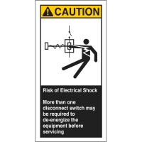 Brady Risk of Electrical Shock Label, 6"H x 3"W, Poly, Black/Yellow