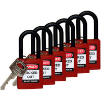 Brady Nylon Padlock, Red, Anti-spark, Pack, Standard Pin Tumbler, Lockout Series