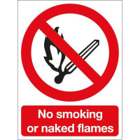 Brady Vinyl No Smoking Prohibition Sign, No Smoking Or Naked Flames, English, 150x200mm