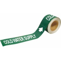 Brady Piper Marker, "Cold Water Supply", Plastic, 2"W x 12"L, White on Green