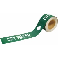 Brady Piper Marker, "City Water", Plastic, 2"W x 12"L, White on Green