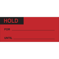 Brady Write-on Labels, "Hold", .625"H x 1.5"W, Black on Red