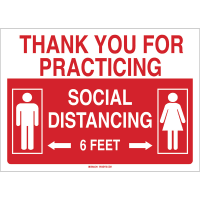 Brady Thank You For Practicing Social Distancing Sign, 10"x 14", Polystyrene