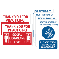 Brady Social Distancing, Wash Hands for 20 Sec. Restroom Sign Kit, 6 Signs