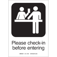 Brady Please Check In Sign Polyester w/Overlaminate 10"H x 7" Black/White