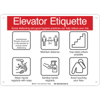 Brady Safety Sign, Elevator Etiquette, Polystyrene, 10 in H x 14 in W, Red On White