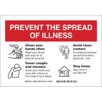 Brady Safety Sign, Prevent The Spread Of Illness, Polystyrene, Red On White