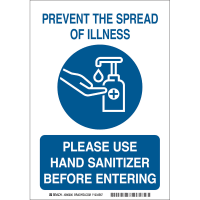 Brady Safety Sign, Use Hand Sanitizer, Polystyrene 10 In H x 7 In W, Blue on White