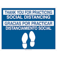 Brady Thank You For Social Distancing Bi-lingual(COVID-19) Vinyl Sign, 14"H x 18"W, 