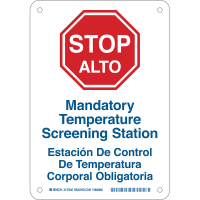 Brady Temperature Screening Bi-lingual (COVID-19) Polystyrene Sign, 10"H x 7"W, BL/