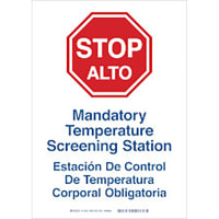 Brady Temperature Screening Bi-lingual (COVID-19) Polyester Sign, 14"H x 10"W, BL/R