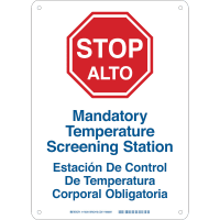 Brady Temperature Screening Bi-lingual (COVID-19) Polystyrene Sign, 14"H x 10"W, BL