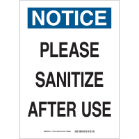 Brady Please Sanitize After Use (COVID-19) Polyester Sign, 14"H x 10"W, BL