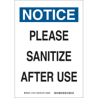 Brady Please Sanitize After Use (COVID-19) Polyester Sign, 10"H x 7"W, BL