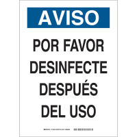 Brady Please Sanitize After Use Spanish (COVID-19) Polyester Sign, 14"H x 10"W, BL