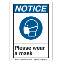 Brady Please Wear A Mask (COVID-19) Polystyrene Sign, 10"H x 7"W, BL