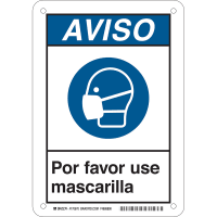 Brady Wear Mask Spanish (COVID-19) Polystyrene Sign, 10"H x 7"W, BL