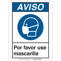 Brady Wear Mask Spanish (COVID-19) Polystyrene Sign, 14"H x 10"W, BL