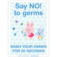 Brady Kids No Germs (COVID-19) Polystyrene Sign, 14"H x 10"W, BL/WH