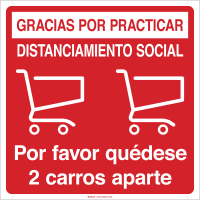 Brady Please Stay 2 Carts Apart Spanish (COVID-19) Vinyl Floor Sign, 17"H x 17"W, B