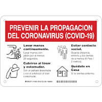 Brady Prevent The Spread Spanish (COVID-19) Polystyrene Sign, 7"H x 10"W, RD/WH