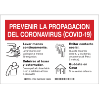 Brady Prevent The Spread Spanish (COVID-19) Polyester Sign, 7"H x 10"W, RD/WH