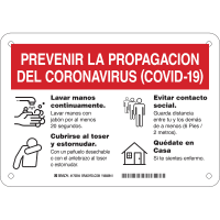 Brady Prevent The Spread Spanish (COVID-19) Aluminum Sign, 7"H x 10"W, RD/WH