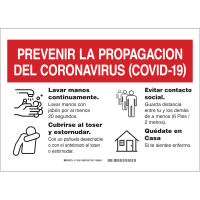 Brady Prevent The Spread Spanish (COVID-19) Polyester Sign, 10"H x 14"W, RD/WH