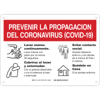 Brady Prevent The Spread Spanish (COVID-19) Aluminum Sign, 10"H x 14"W, RD/WH