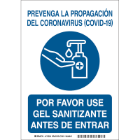 Brady Use Hand Sanitizer Spanish (COVID-19) Polyester Sign, 10"H x 7"W, BL/WH