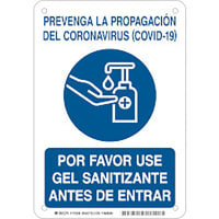 Brady Use Hand Sanitizer Spanish (COVID-19) Polystyrene Sign, 10"H x 7"W, BL/WH