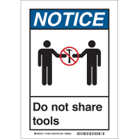 Brady Do Not Share Tools (COVID-19) Polyester Sign, 10"H x 7"W, BK/BL/WH