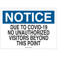 Brady Covid 19 Sign 7X10, Notice Covid19 No Visitors, High Impact Styrene BL/WH