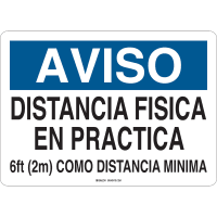 Brady Covid 19 Sign 7X10, Spanish Notice Physical Dist, Polyester BL/WH