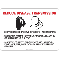 Brady Covid 19 Sign 10X14 Reduce Disease, High Impact Styrene RD on BK/WH