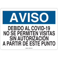 Brady Covid 19 Sign 7X10, Spanish Not Covid19 No Visitors, Polyester BL/WH