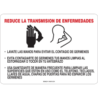 Brady Covid 19 Sign 10X14 Spanish Reduce Disease, High Impact Styrene RD on BK/WH