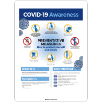 Brady Covid 19 Sign Covid19 Awareness, High Impact Styrene BL/WH