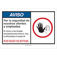 Brady Covid 19 Sign 7X10, Spanish Symptoms Do Not Enter, High Impact Styrene BL/WH