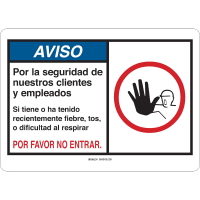 Brady Covid 19 Sign 7X10, Spanish Symptoms Do Not Enter, Polyester BL/WH