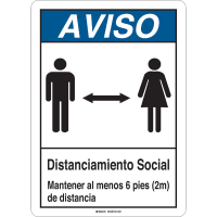 Brady Covid 19 Sign 7X10, Spanish Notice Social Dist, High Impact Styrene BL/WH