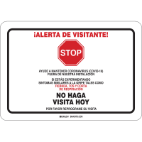 Brady Covid 19 Sign 10X14, Spanish Visitor Alert Cv19, High Impact Styrene RD on BK/W