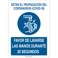 Brady Covid 19 Sign 10X14, Spanish Prevent Covid19 Wash, High Impact Styrene BL/WH