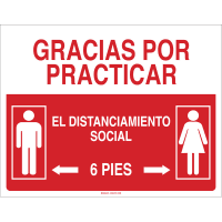 Brady Covid 19 Sign 7X10, Spanish Practice Social Dist, High Impact Styrene RD/WH