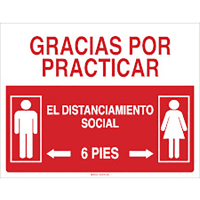 Brady Covid 19 Sign 10X14, Spanish Practice Social Dist, Polyester RD/WH