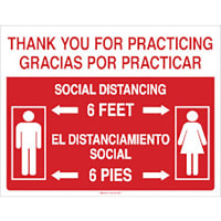 Brady Covid 19 Sign 10X14, Eng/Span Practice Social Dist, Polyester RD/WH