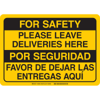 Brady Covid 19 Sign 7X10, Eng/Span Leave Delivery Here, Aluminum Yellow